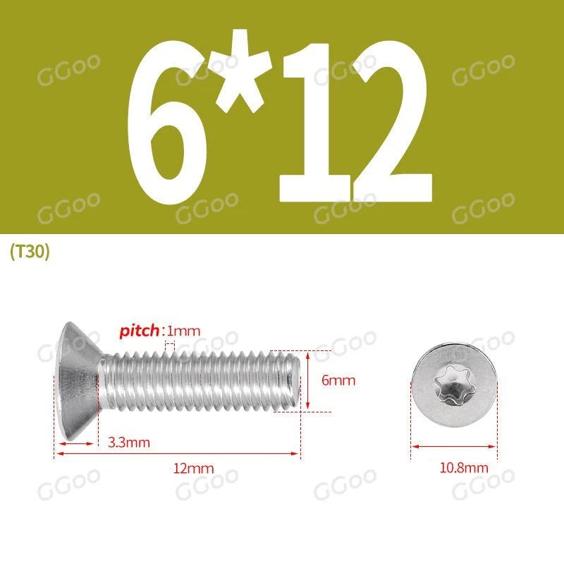 A2 Stainless Steel Torx Countersunk Flat Head Machine Screws M2 M2.5 M3 M4 M5 M6 M8 DIN 965 — 4mm to 60mm