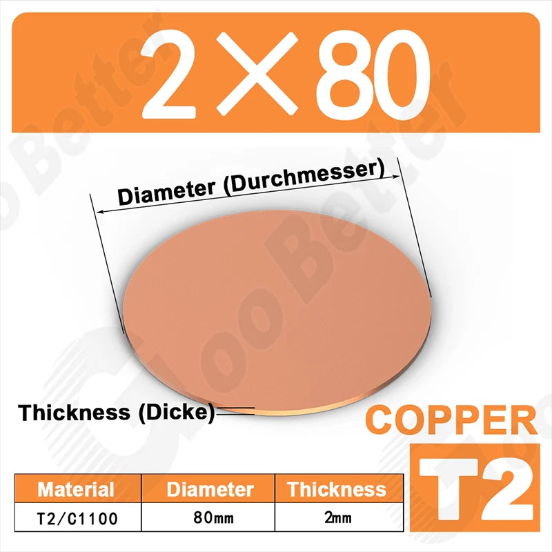 Solid Pure Copper Discs Blank Metal Round Sheet Plate Thick 0.5-3mm Dia 20-100mm