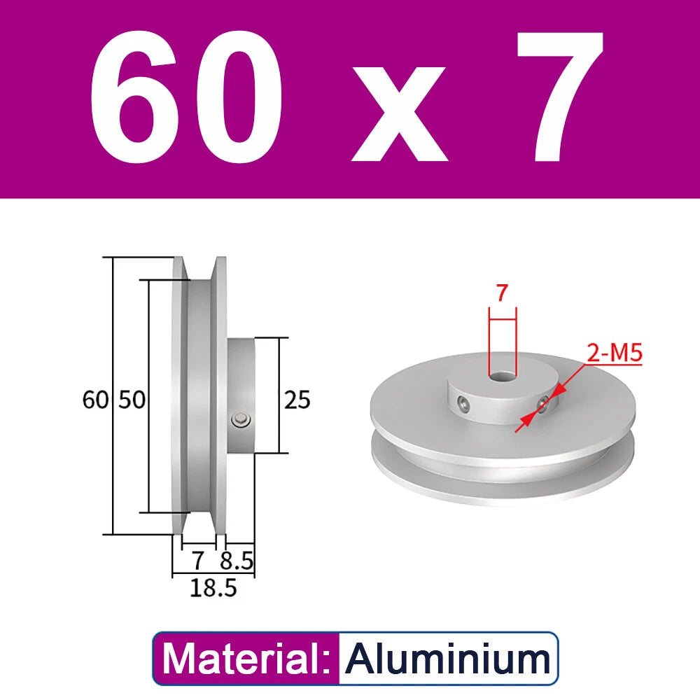 OD 20mm-100mm Aluminium V-Groove Pulley With Fixed Screw for 5mm/6mm Width Belt