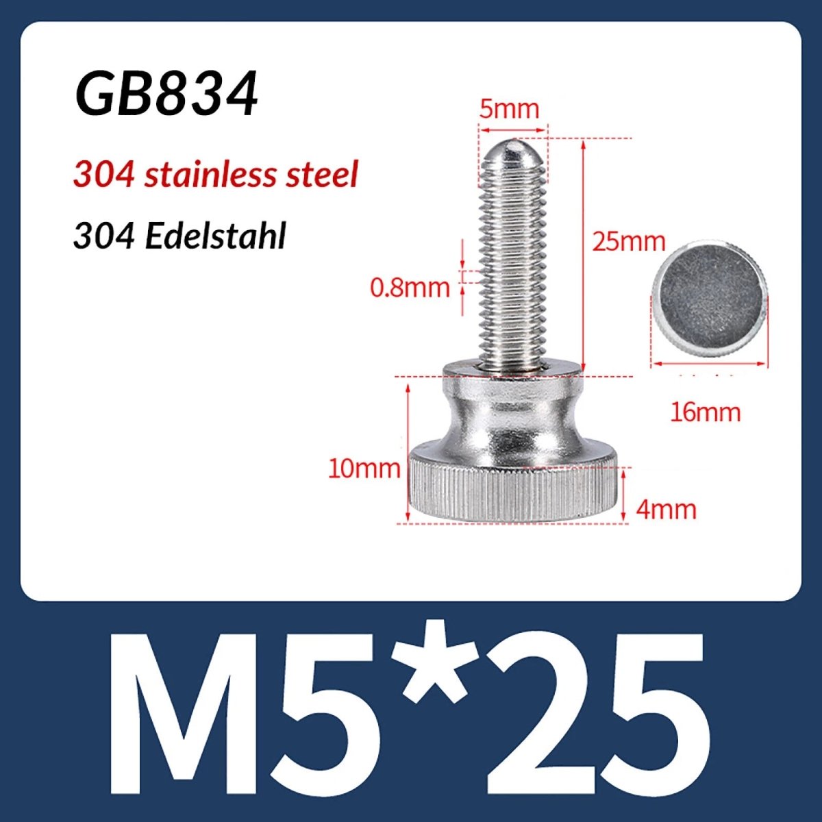 A2 Stainless Steel Knurled Thumb Screws – M2 to M10, Hand Turn Knob Bolts, 4 - 60mm Lengths - HomeDIYer