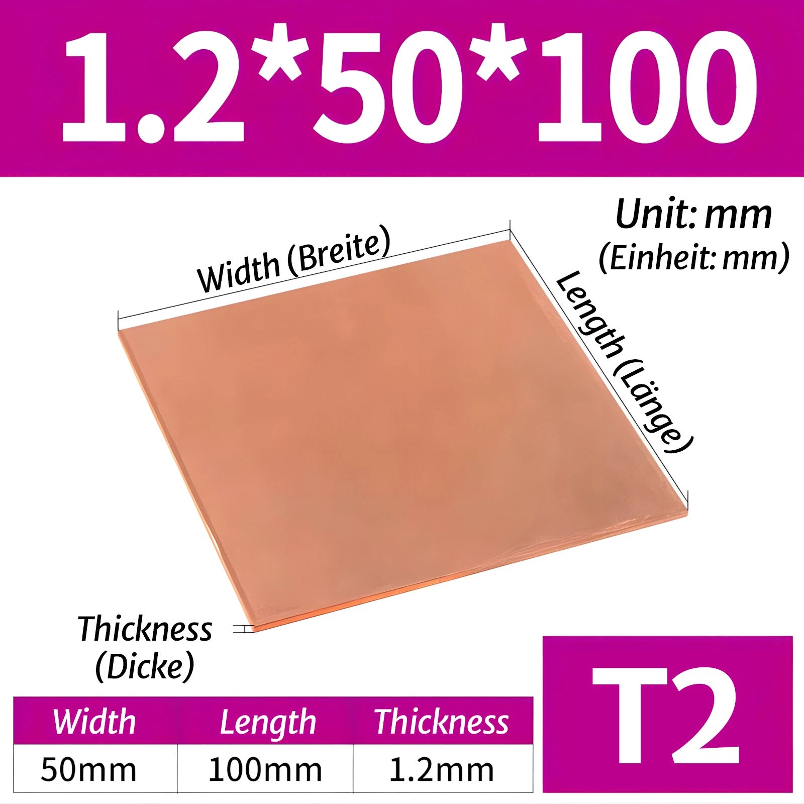 T2 Pure Copper Sheet/Plate Copper Block Laser Cut Many Sizes 0.3mm - 8mm Thick