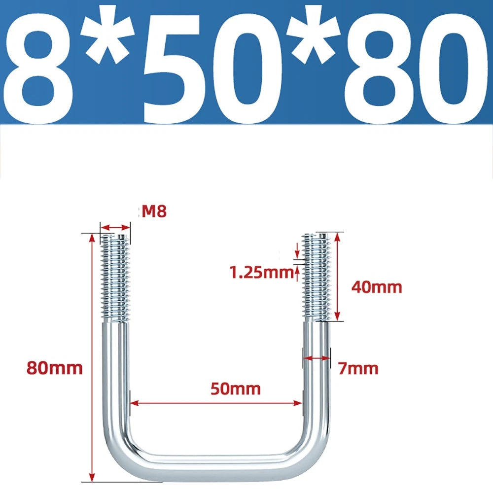 Square U-Bolts Galvanized Carbon Steel Fixing Clamp Bolt M6 M8 M10 M12 M14 M16
