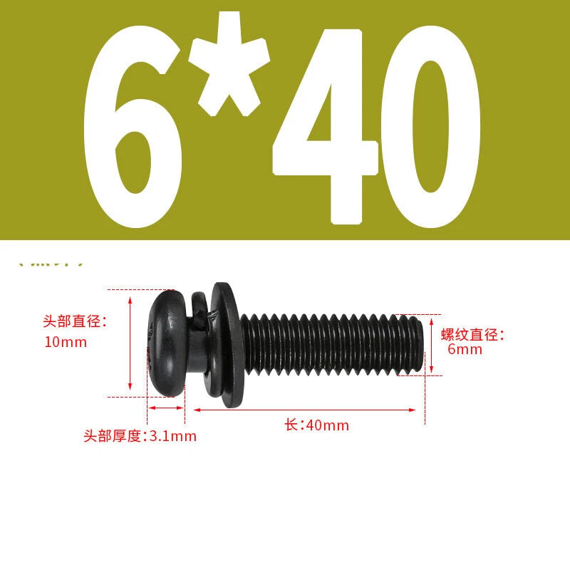 Black Zinc Pan Head Machine Screws with Washers, M2–M6 Pozi Phillips Drive