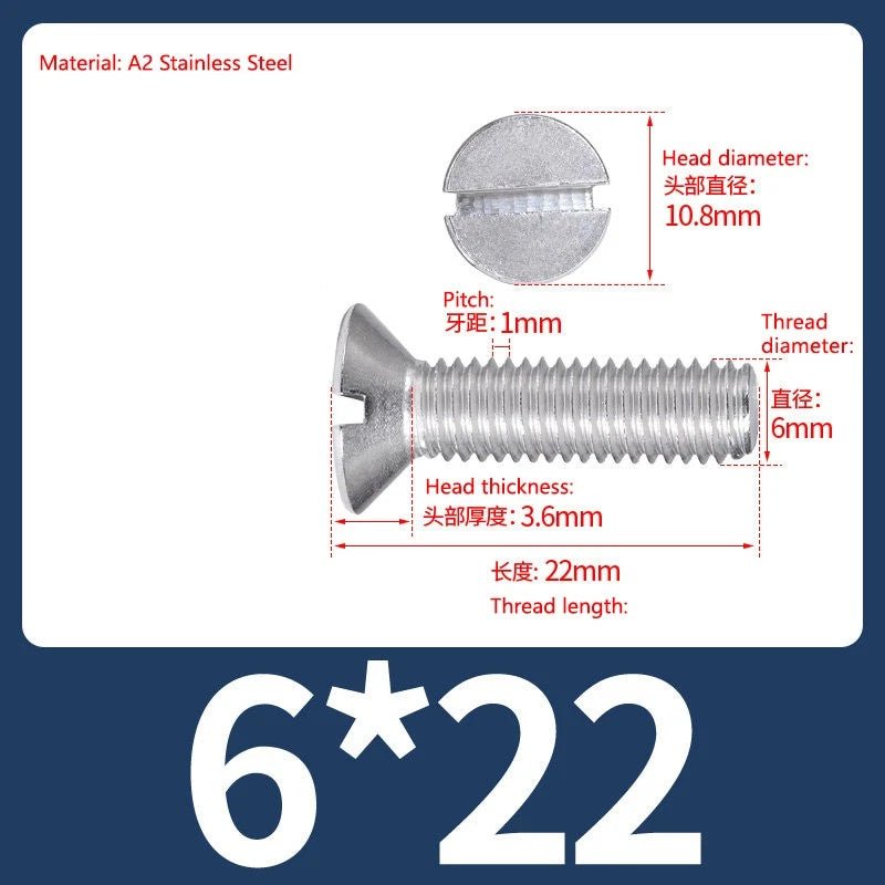 A2 Stainless Steel Slotted Countersunk Screws DIN 963 | M4 M5 M6 - HomeDIYer