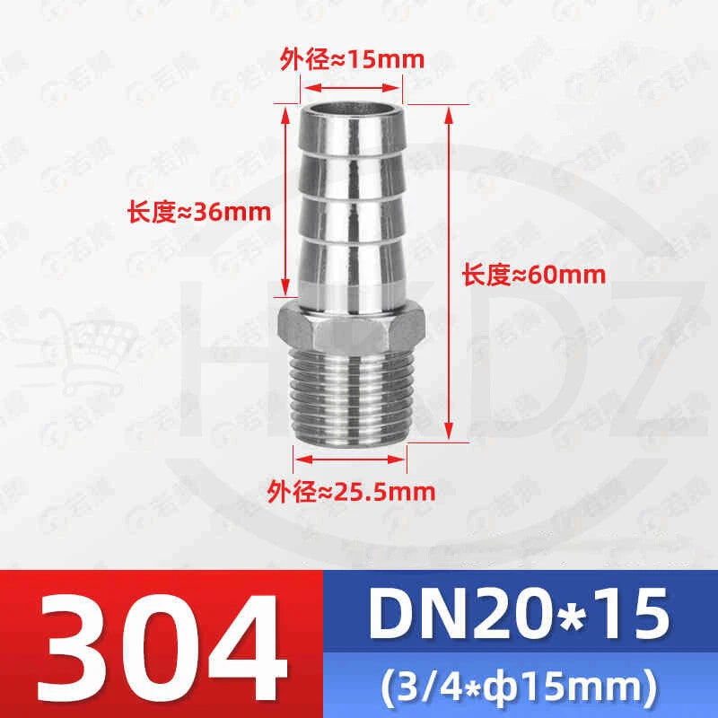BSP Male Thread Stainless Steel Barb Hose Tail Connector — 1/8" to 4"