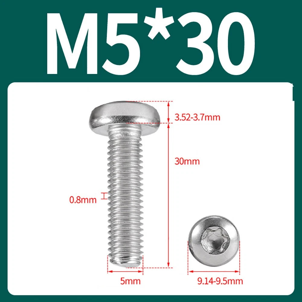 M2–M10 A2 Stainless Steel Torx Button Head Machine Screws, With or Without Column, Pack of 5