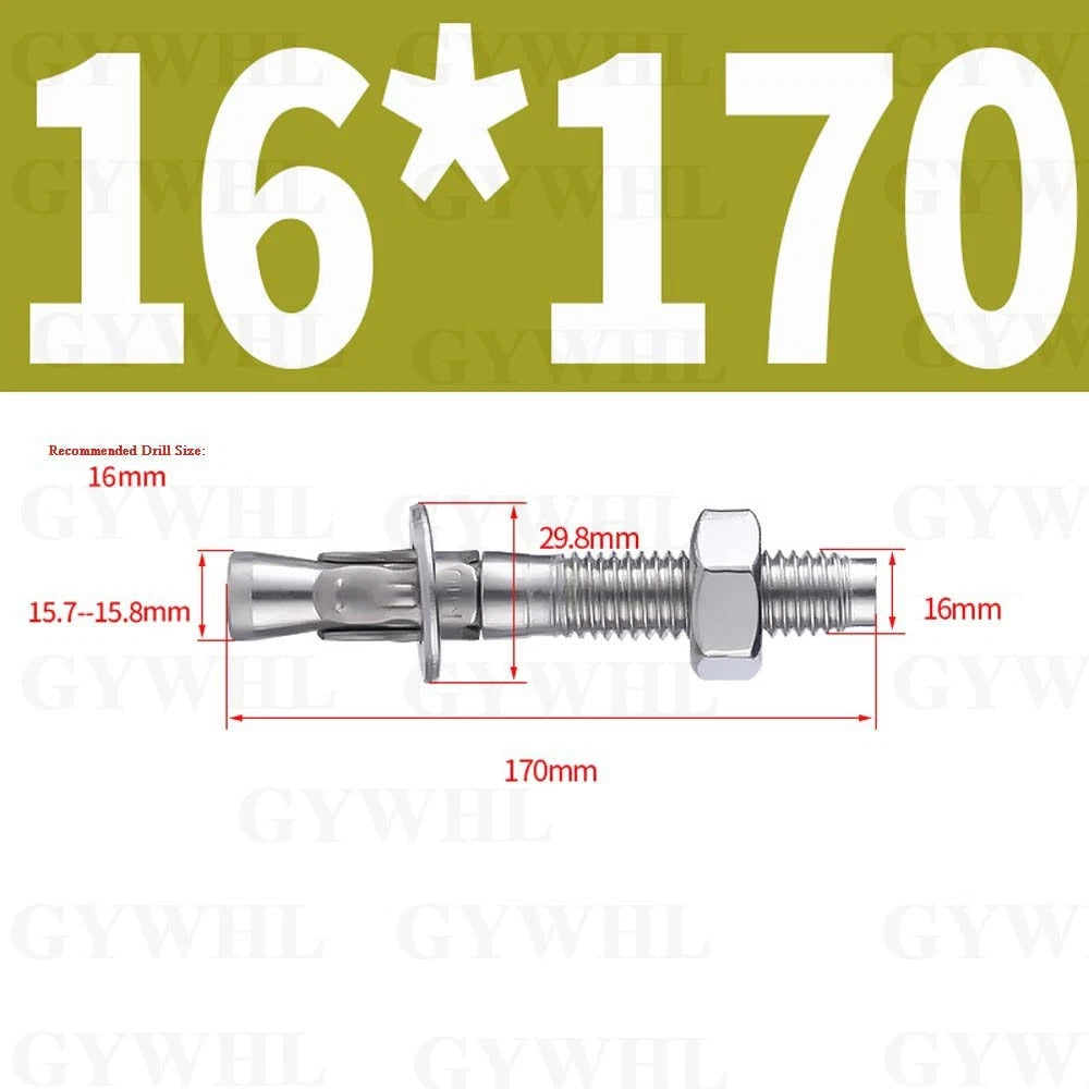 Hex Head Expansion Anchor Bolts — M6 to M20, Stainless Steel A2 & Zinc Plated, Extra Long