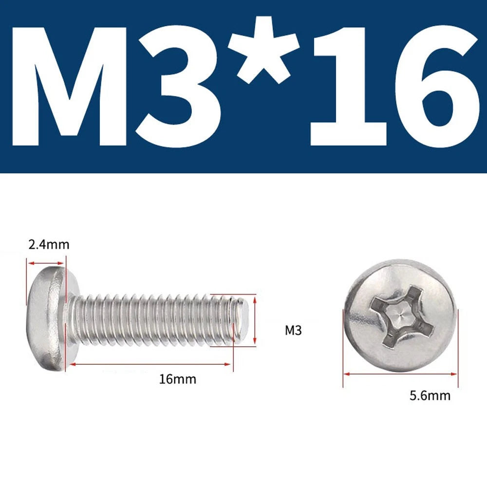 Phillips Pan Head Machine Screws — A4 Marine Grade Stainless Steel, DIN 7985 (M1.6–M10)