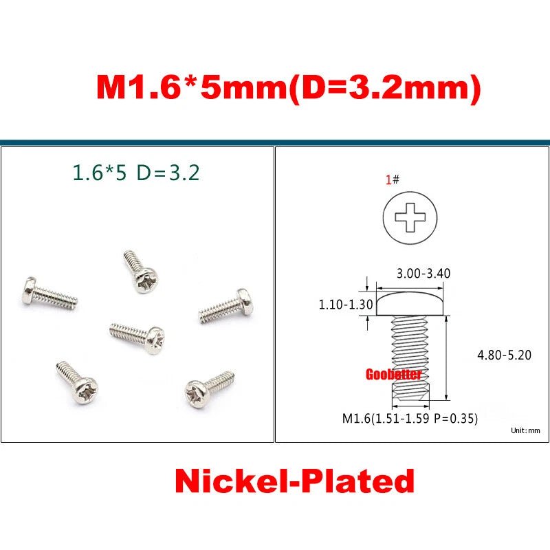 Phillips Pan Head Machine Screws M0.8 M1 M1.2 M1.4 M1.6 M1.7 — Cross Round Head Bolts, Multiple Coatings - HomeDIYer