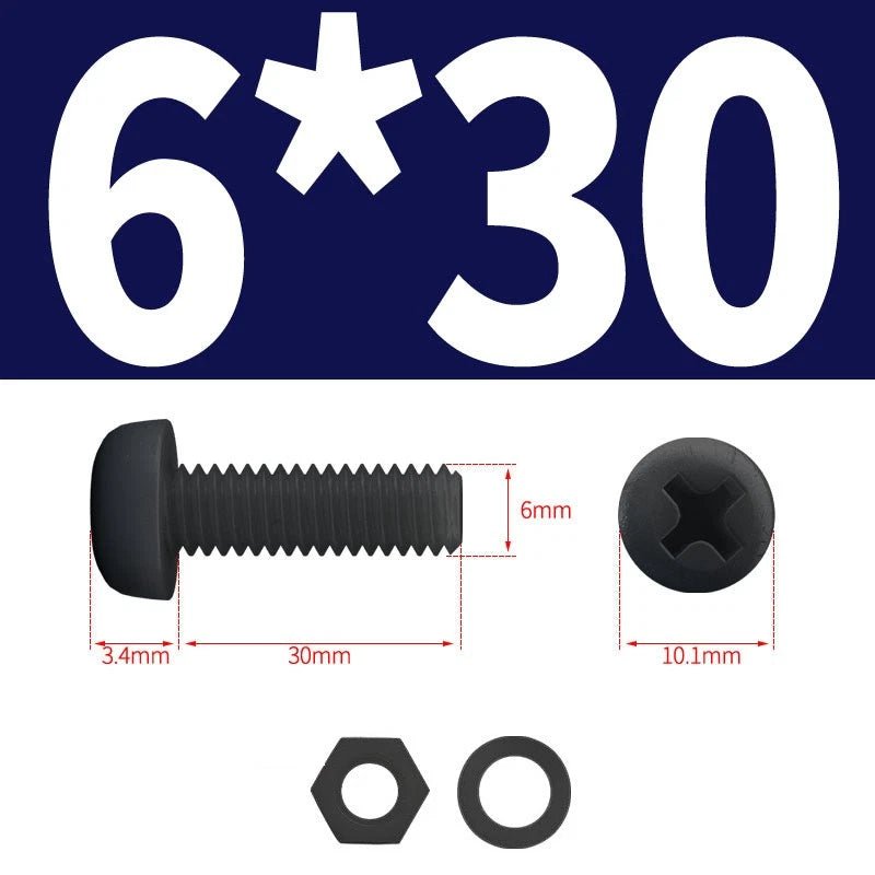 Black Nylon Phillips Machine Screws with Nuts & Washers — Metric M2 to M8 - HomeDIYer