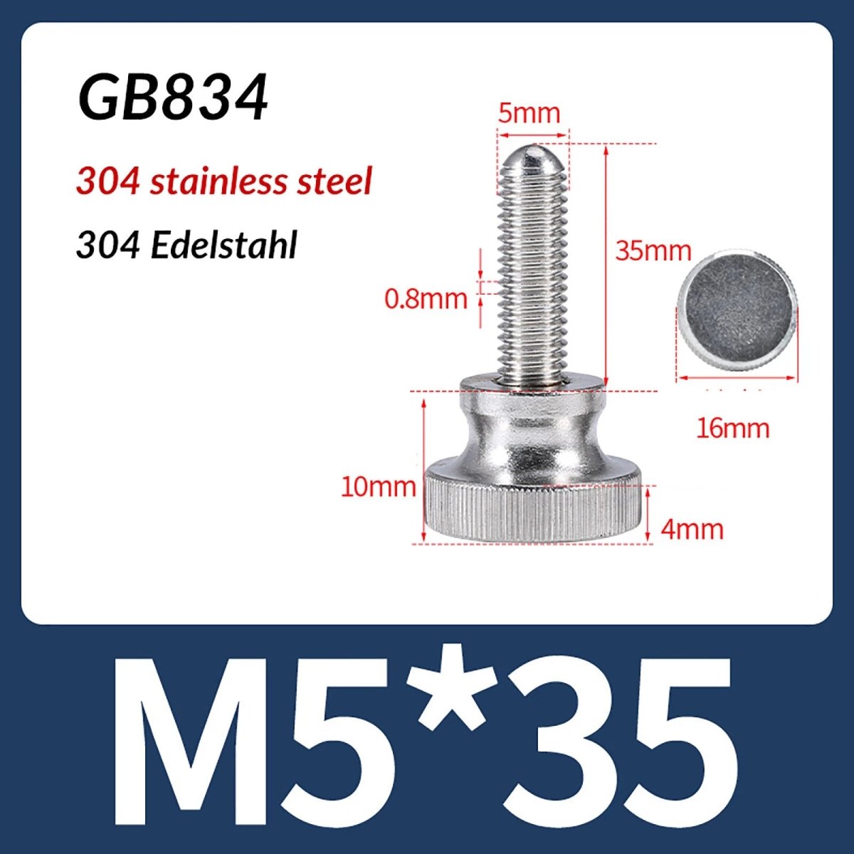 A2 Stainless Steel Knurled Thumb Screws – M2 to M10, Hand Turn Knob Bolts, 4 - 60mm Lengths - HomeDIYer