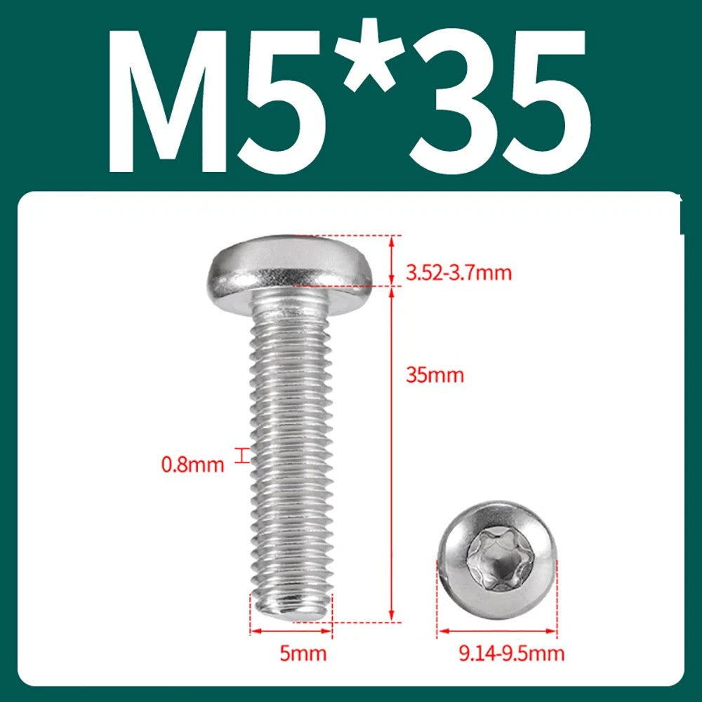 M2–M10 A2 Stainless Steel Torx Button Head Machine Screws, With or Without Column, Pack of 5