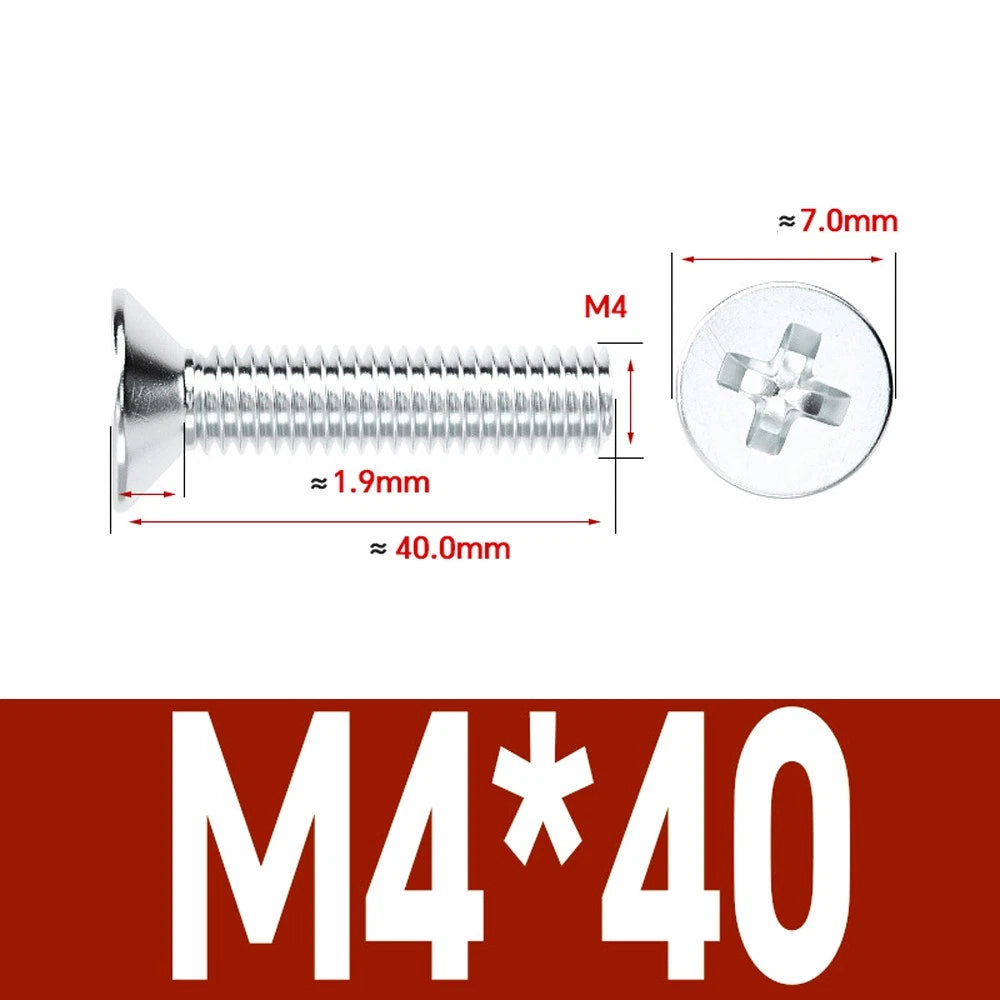 Countersunk Phillips Machine Screws – M2 to M12, White / Colour Zinc Plated, Carbon Steel