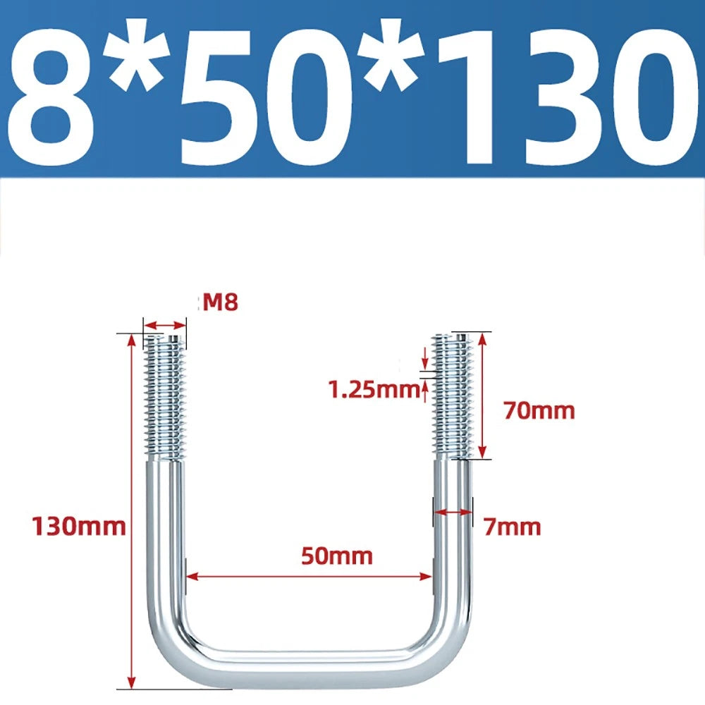 Square U-Bolts Galvanized Carbon Steel Fixing Clamp Bolt M6 M8 M10 M12 M14 M16