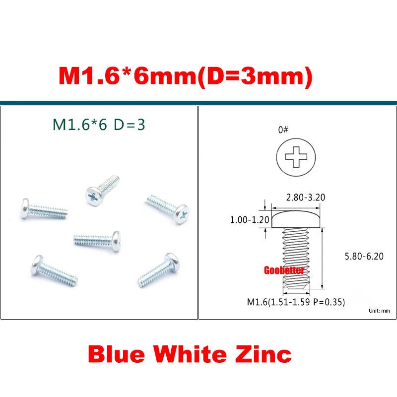 Phillips Pan Head Machine Screws M0.8 M1 M1.2 M1.4 M1.6 M1.7 — Cross Round Head Bolts, Multiple Coatings - HomeDIYer