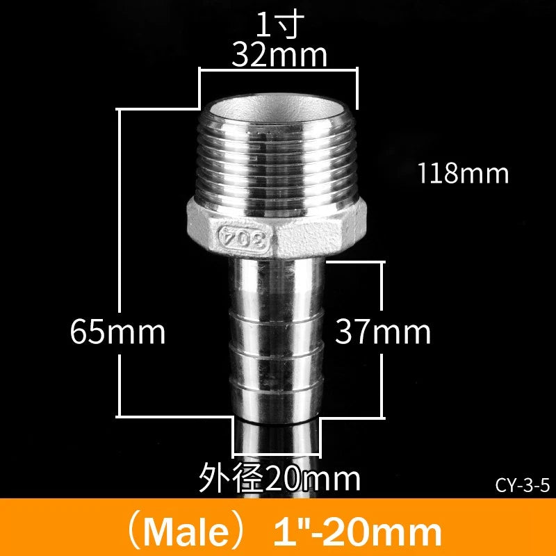 BSP Male Taper Thread x Hose Tail Adapter Fittings — Stainless Steel 304