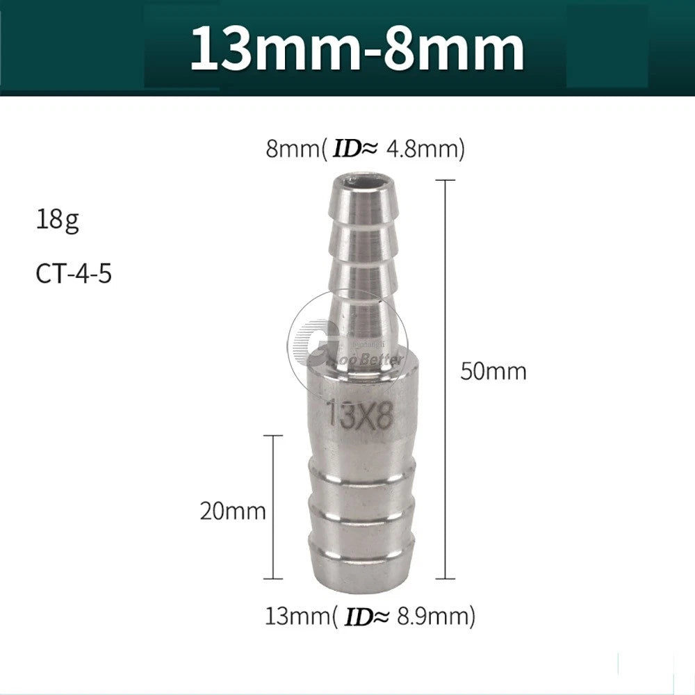 A2 Stainless Steel 8-41mm Barbed Hose Connector,Hosetail Pipe Air Water Oil Fuel