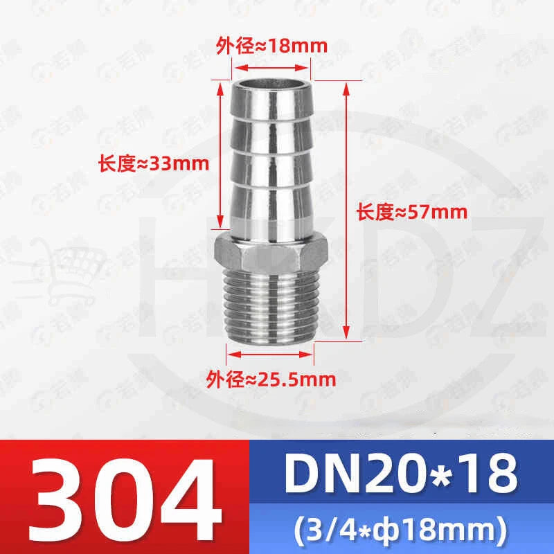 BSP Male Thread Stainless Steel Barb Hose Tail Connector — 1/8" to 4"