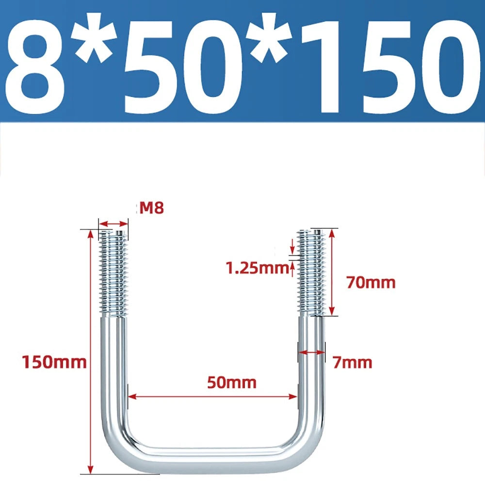 Square U-Bolts Galvanized Carbon Steel Fixing Clamp Bolt M6 M8 M10 M12 M14 M16
