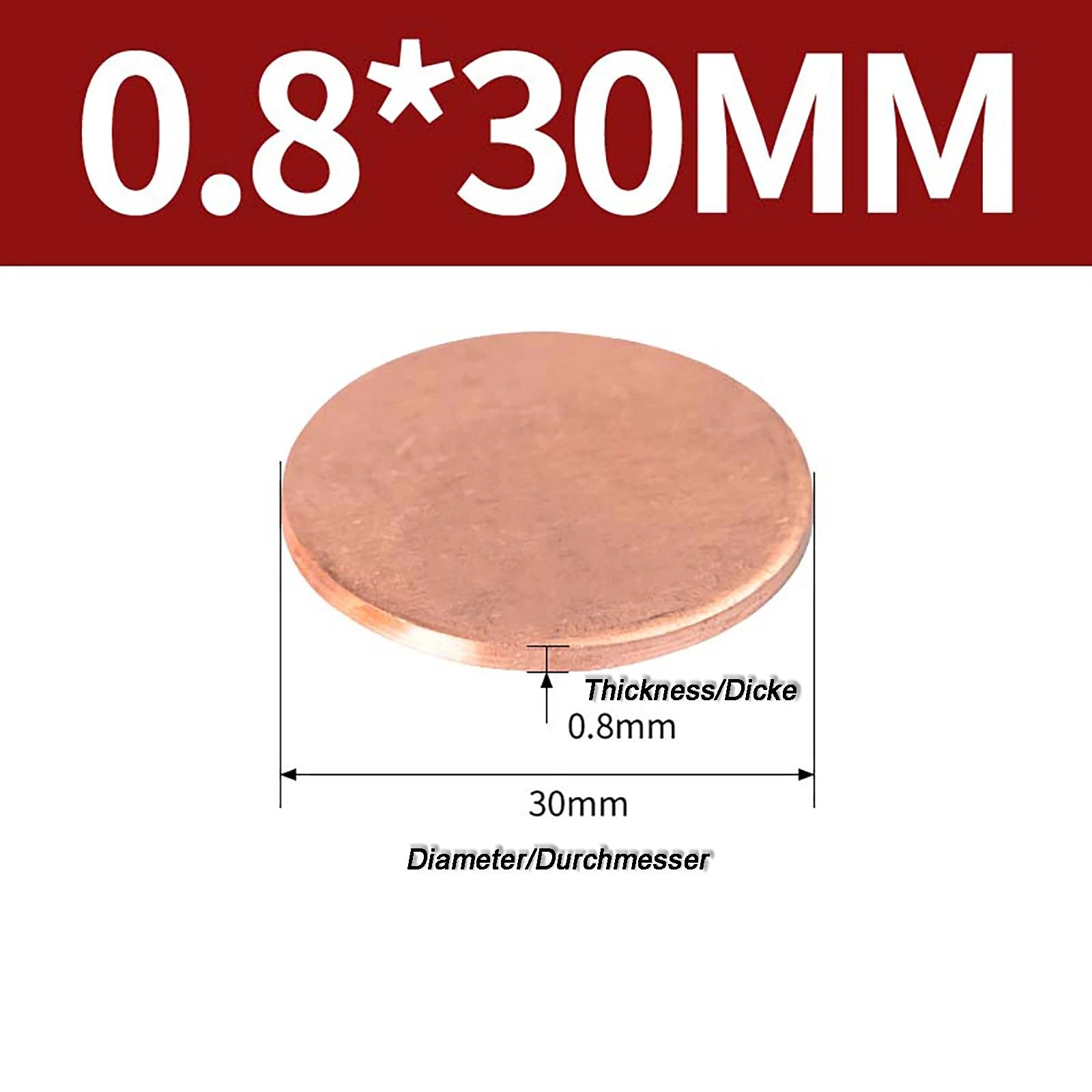 Solid Pure Copper Discs Blanks Round Plate Metal Sheet Thick 0.3~6mm Ø10mm~150mm