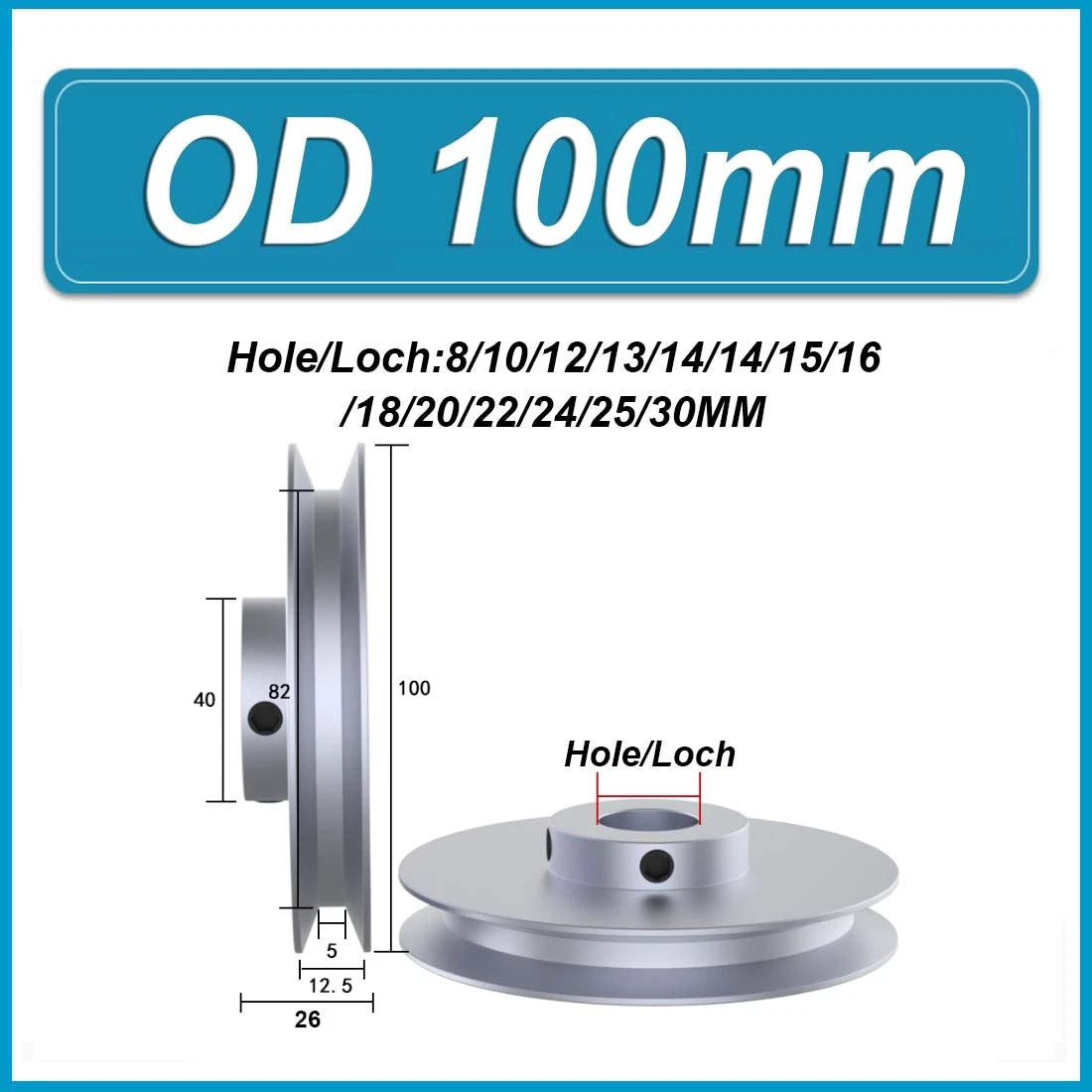Aluminium Single-slot Belt Pulleys OD 40/50/60/80/100mm for A-type Triangle Belt