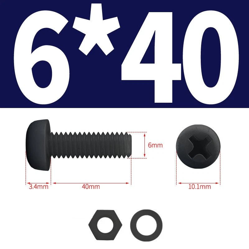 Black Nylon Phillips Machine Screws with Nuts & Washers — Metric M2 to M8 - HomeDIYer