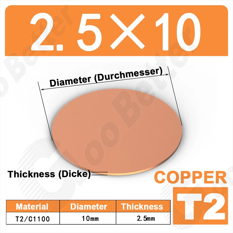 Solid Pure Copper Discs Blank Metal Round Sheet Plate Thick 0.5-3mm Dia 20-100mm