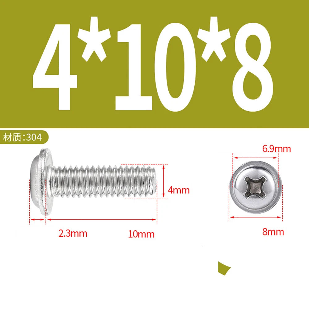 Phillips Flanged Button Head Screws M1.4–M6 | 304 Stainless Steel