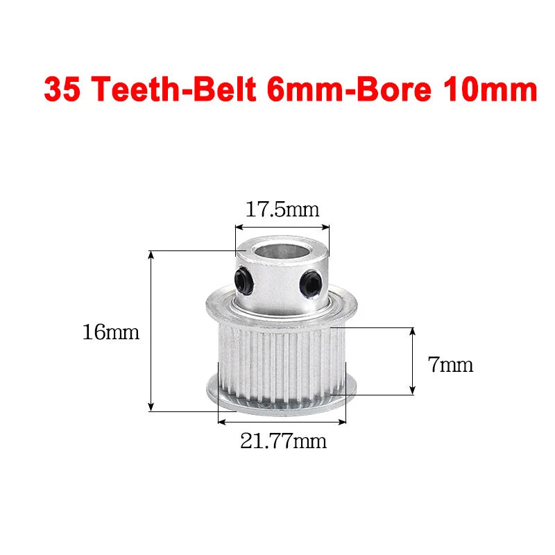 2GT Drive Pulley With Step 16 Tooth - 100 Tooth Bore 4mm - 25mm for 6mm Belt