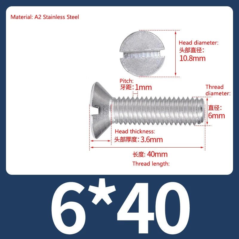 A2 Stainless Steel Slotted Countersunk Screws DIN 963 | M4 M5 M6 - HomeDIYer