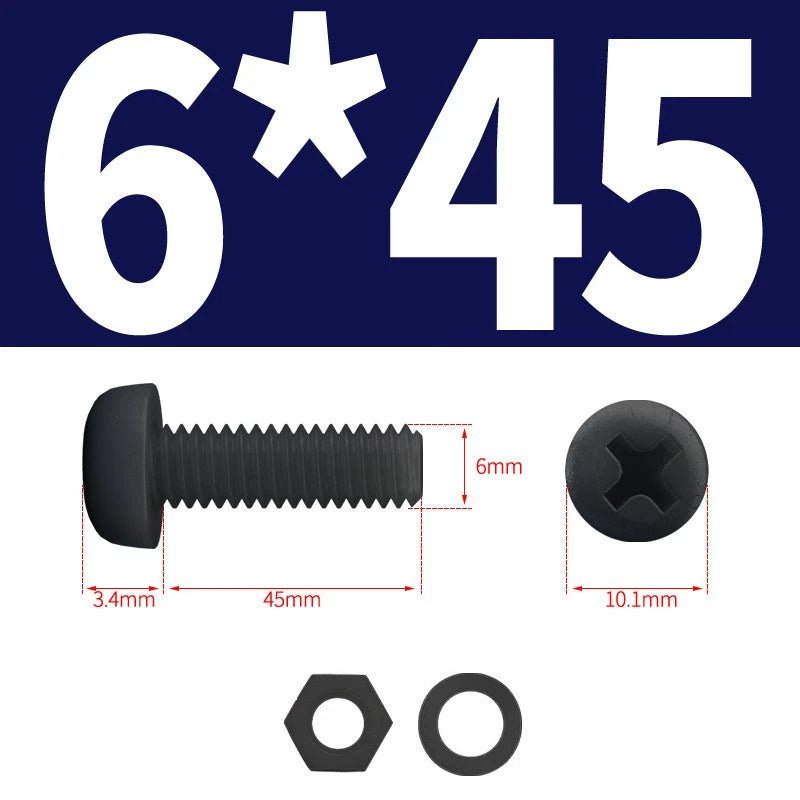 Black Nylon Phillips Machine Screws with Nuts & Washers — Metric M2 to M8 - HomeDIYer