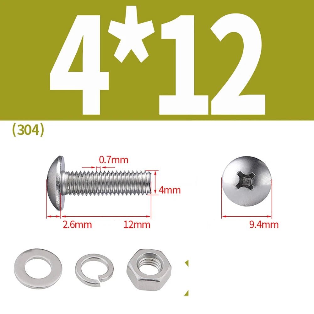 M2–M4 Phillips Truss Head Machine Screws with Hex Nuts & Washers – A2 Stainless Steel - HomeDIYer