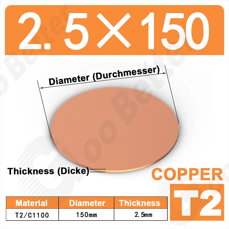 Solid Pure Copper Discs Blank Metal Round Sheet Plate Thick 0.5-3mm Dia 20-100mm