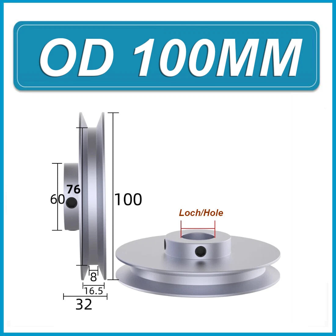 Aluminium V-Groove Pulley 1 Groove OD 50/60/80/100mm for B-type Belts Pulleys