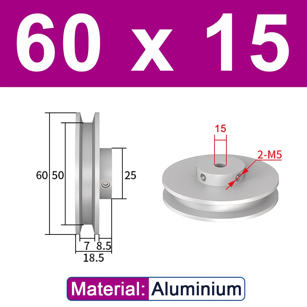 OD 20mm-100mm Aluminium V-Groove Pulley With Fixed Screw for 5mm/6mm Width Belt