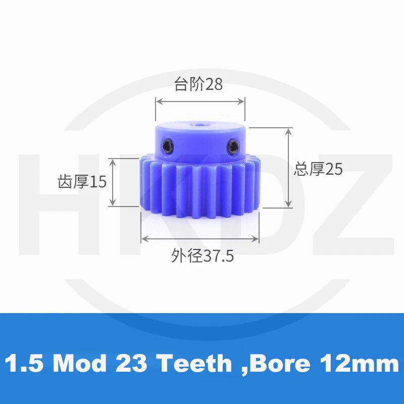 1.5 Mod Blue Nylon Spur Gear 15-60T,Bore 6-12mm Pinion Gear With Step Motor Gear