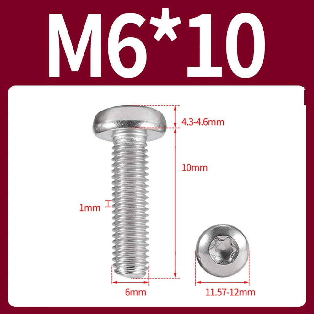 M2–M10 A2 Stainless Steel Torx Button Head Machine Screws, With or Without Column, Pack of 5