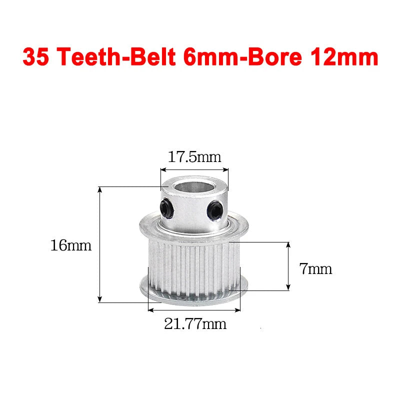 2GT Drive Pulley With Step 16 Tooth - 100 Tooth Bore 4mm - 25mm for 6mm Belt