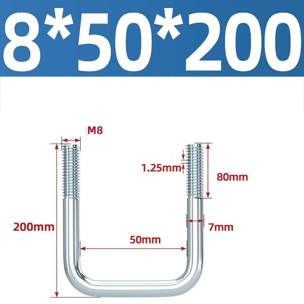 Square U-Bolts Galvanized Carbon Steel Fixing Clamp Bolt M6 M8 M10 M12 M14 M16