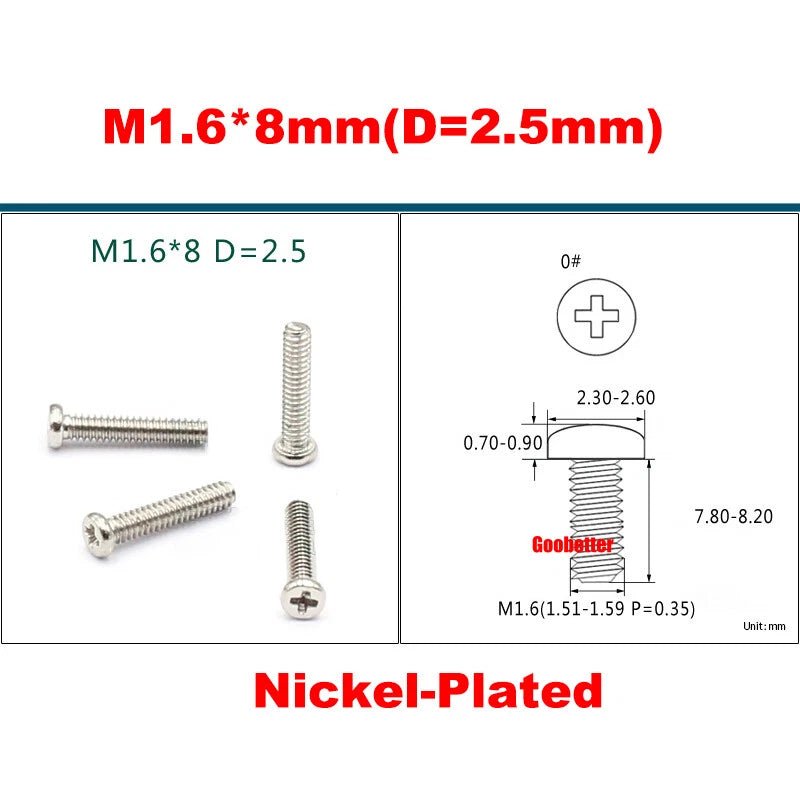 Phillips Pan Head Machine Screws M0.8 M1 M1.2 M1.4 M1.6 M1.7 — Cross Round Head Bolts, Multiple Coatings - HomeDIYer
