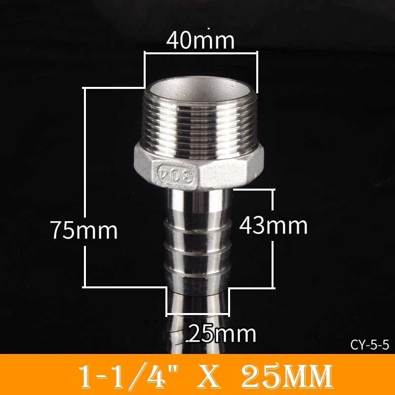 Stainless Steel BSP Male Thread x Barb Hose Tail Connector | 1/8" to 4"
