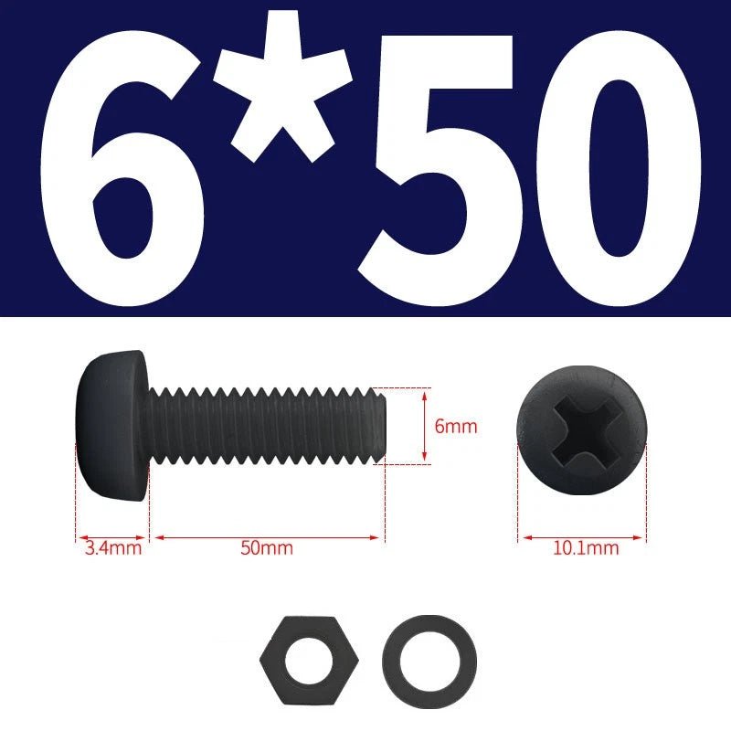 Black Nylon Phillips Machine Screws with Nuts & Washers — Metric M2 to M8 - HomeDIYer