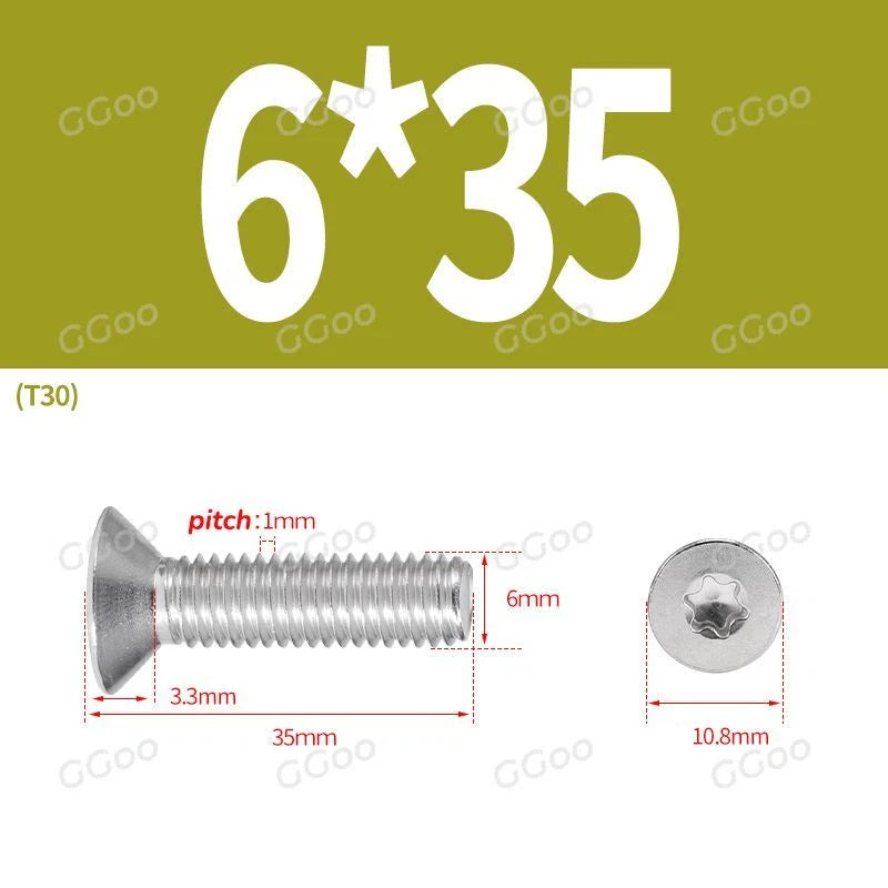 A2 Stainless Steel Torx Countersunk Flat Head Machine Screws M2 M2.5 M3 M4 M5 M6 M8 DIN 965 — 4mm to 60mm