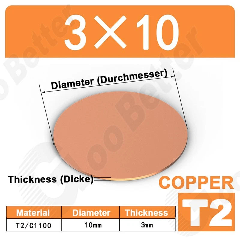 Solid Pure Copper Discs Blank Metal Round Sheet Plate Thick 0.5-3mm Dia 20-100mm