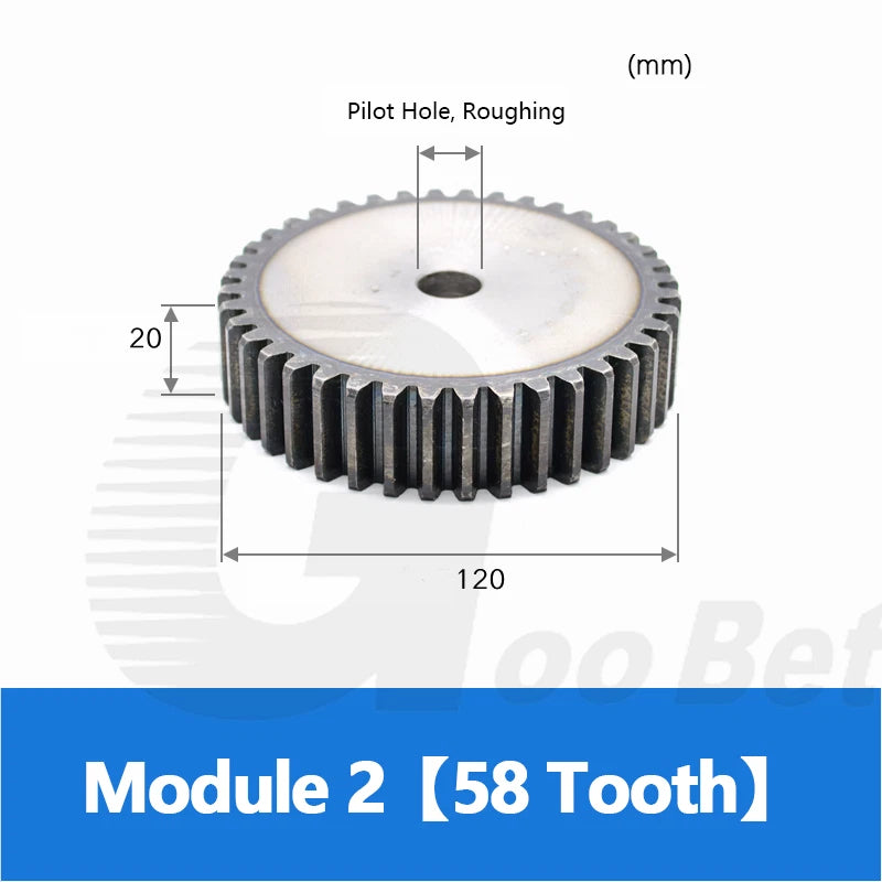 Spur Gear Module 2 Steel C45 Hardened 12 - 120 Tooth Motor Pinion Cogwheel Flat