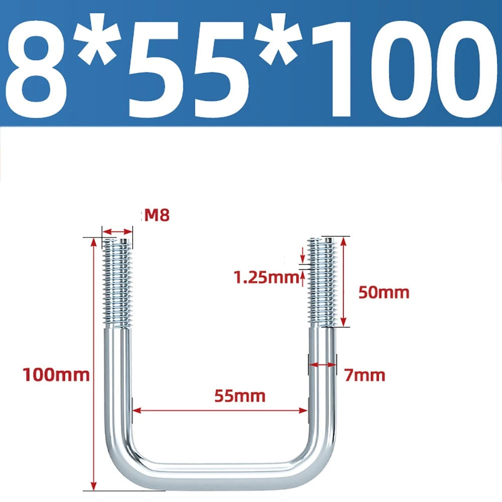Square U-Bolts Galvanized Carbon Steel Fixing Clamp Bolt M6 M8 M10 M12 M14 M16