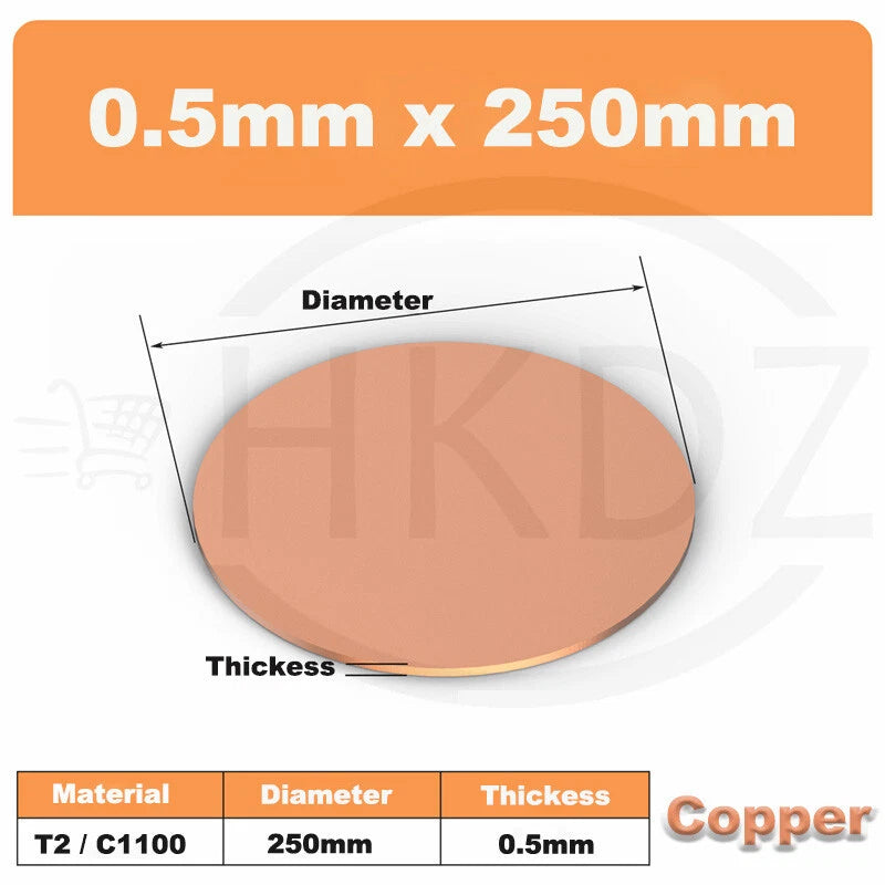 Solid Pure Copper Discs Blanks Round Plate Metal Sheet OD 10-300mm Thick 0.3-3mm