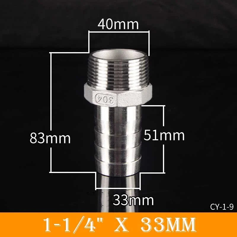 Stainless Steel BSP Male Thread x Barb Hose Tail Connector | 1/8" to 4"