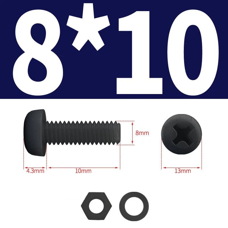 Black Nylon Phillips Machine Screws with Nuts & Washers — Metric M2 to M8 - HomeDIYer