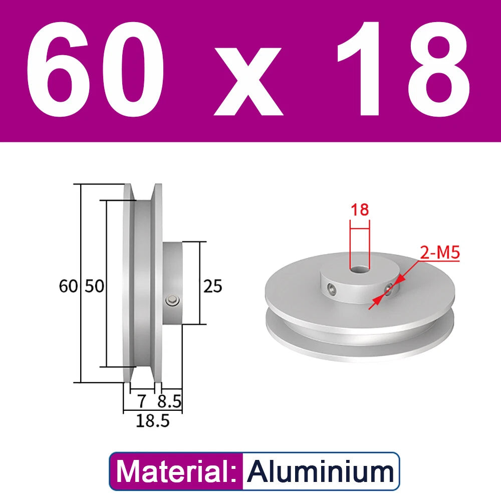 OD 20mm-100mm Aluminium V-Groove Pulley With Fixed Screw for 5mm/6mm Width Belt